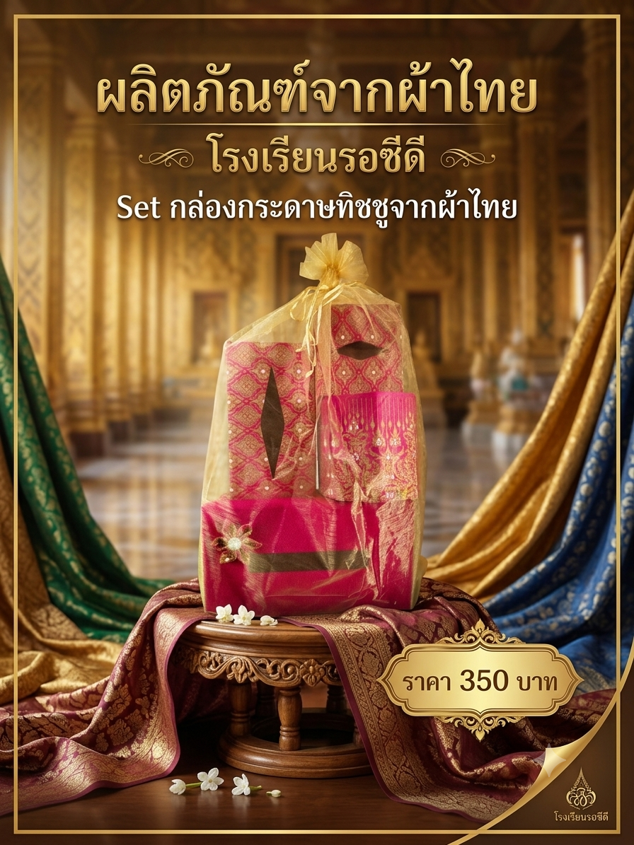 SET กล่องกระดาษทิชชู่ลายไทย 4 ชิ้น ลายไทย สีชมพู